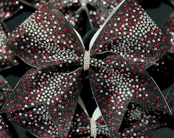 Glitter & Red Crystal Rhinestone Cheer Bow - TEAM DISCOUNTS AVAILABLE - designed in your team colors