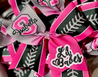 Custom Softball Bow / Pigtails / Keychain Personalized - you choose custom colors - Team Discounts Available