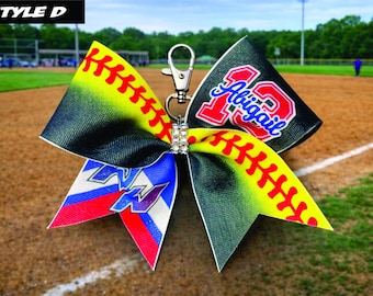 Custom Softball Bow Glitter Keychain - you choose custom colors - TEAM DISCOUNTS