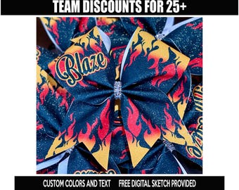 Custom Sublimated Ombre Flames Fire Cheer Bow