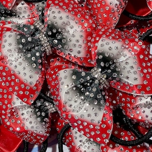 TEAM DISCOUNTS AVAILABLE - Mini Pigtail Ombre Rhinestone & Satin Tailless Cheer Bow Set - designed in your team colors