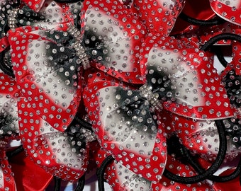 TEAM DISCOUNTS AVAILABLE - Mini Pigtail Ombre Rhinestone & Satin Tailless Cheer Bow Set - designed in your team colors