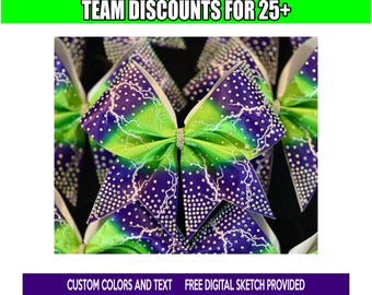 Electric Lightning Ombre Satin & Rhinestone Cheer Bow - team colors