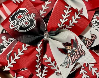 Custom Softball Bow / Pigtails / Keychain Personalized - designed with your team colors - TEAM DISCOUNTS AVAILABLE