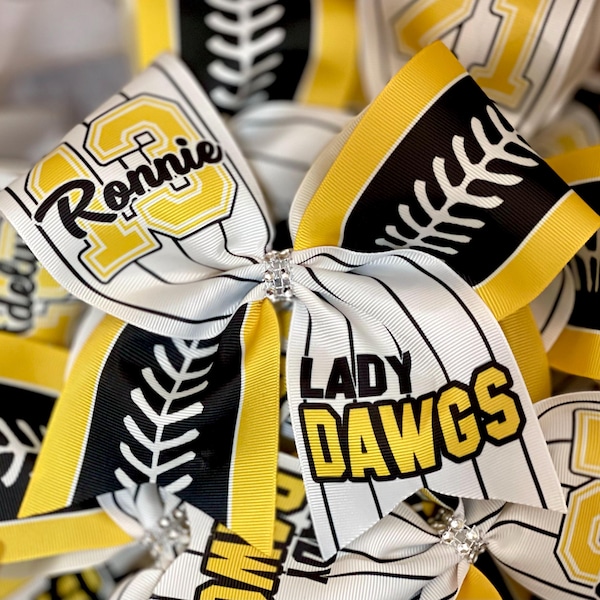 TEAM RABATTE VERFÜGBAR - Benutzerdefinierte Nadelstreifen Softball Schleife / Schlüsselanhänger / Zöpfe Personalisiert - Sie wählen benutzerdefinierte Farben