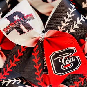 Custom Softball Bow Personalized - TEAM DISCOUNTS AVAILABLE - designed in your team colors, name & number -