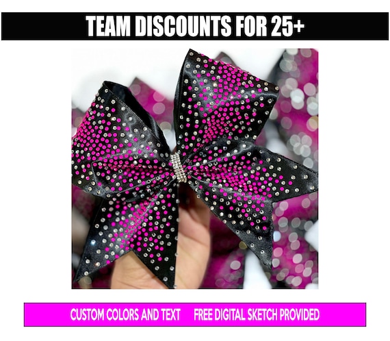 Black Satin with Neon Pink & Crystal Rhinestones Cheer Bow - all ribbon colors available