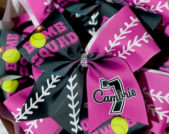 Custom Softball Bow Personalized - TEAM DISCOUNTS AVAILABLE - designed in your team colors -