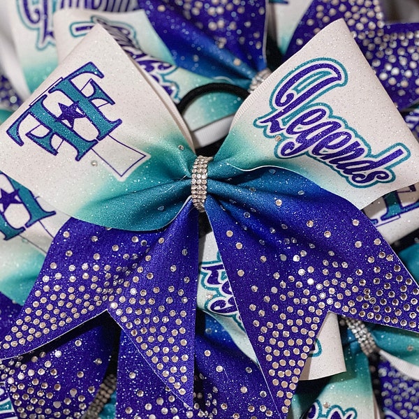 Custom Glitter & Rhinestone Logo Cheer Bow - you choose colors