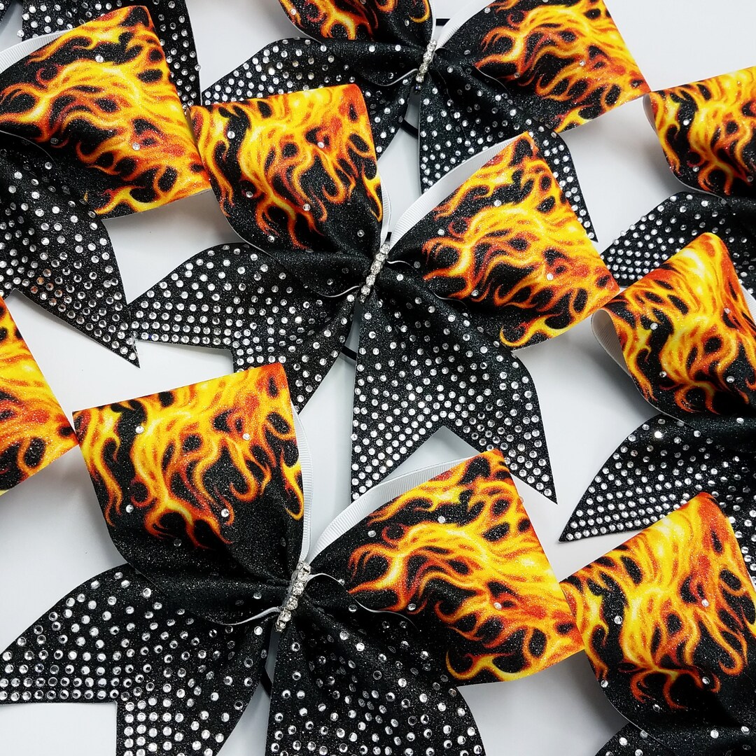 Flames Glitter & Rhinestone Cheer Bow Etsy