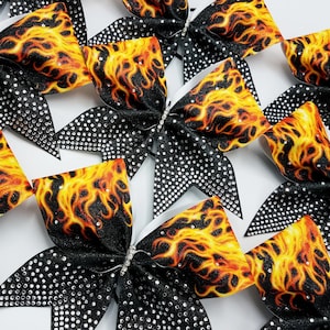Flames Glitter & Rhinestone Cheer Bow