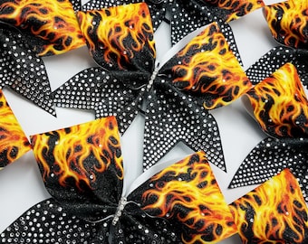 Flames Glitter & Rhinestone Cheer Bow
