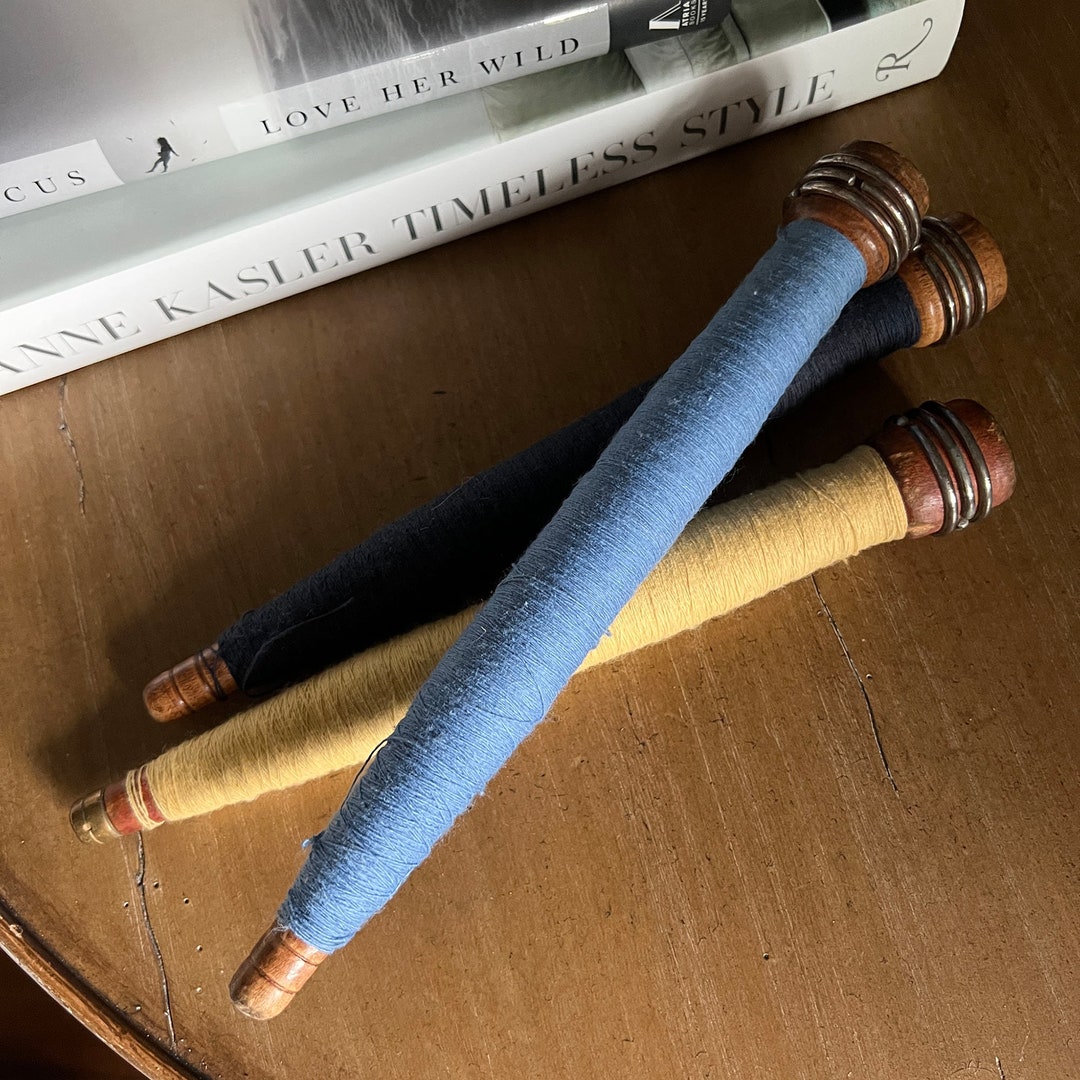 Vintage Industrial Bobbin Spindles With Yarn Set of 3 Etsy