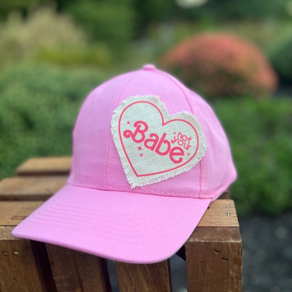 Not your Babe heart pink patch hat, pink women’s hat,  teen girls cap, pink movie, summer baseball hat, raggy distressed fabric heart shape