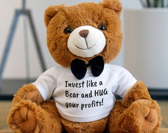 Investor gift Stock market Teddy Bear With Shirt Stock market gift  gift Funny Teddy bear Trader gift Bearish teddy Bear