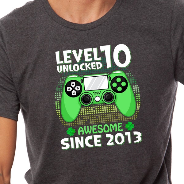 Level 10 Unlocked Awesome Since 2013 Shirt, 10th Birthday Shirt, Unisex Crewneck Shirt for Gamer, Birthday Party Team Shirt, N682