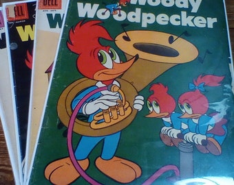 Woody Woodpecker, Âge d'or, lot de 4, Dell Comics, Walter Lantz, n° 36, 38, 41 et 42, tous VG Cond, toutes années 50