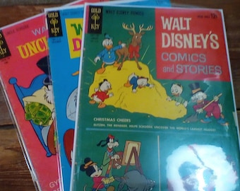 Walt Disney, lot de 3, bandes dessinées de l'âge d'argent et de l'âge du bronze, bandes dessinées et histoires de Walt Disney, n° 268 et n° 375, Walt Disney Uncle Scrooge n° 93,