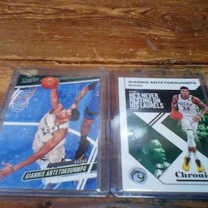 Paquete de tarjetas de baloncesto de Giannis Antetokounmpo, Chronicles 2019-20, n.° 39 y Chronicles Prestige 2019-20, n.° 62, ambas en perfecto estado