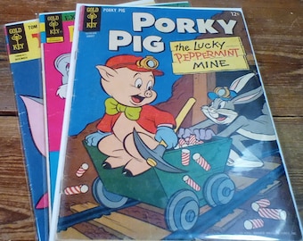 Lot de 3 bandes dessinées Gold Key Silver Age, Porky Pig n° 3 août 1965, Bugs Bunny n° 146 déc. 1972, Tom et Jerry n° 242 nov. 1968 tous VG cond