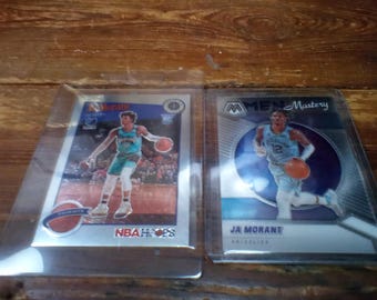 ja Morant bundle of 2 basketball cards 2019-20 hoops premium stock rookie card #297 2020-21 mosaic men of mastery #17 prizm both raw both nm
