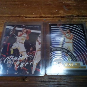 Stephen Curry Bundle mit 2 Basketball-Karten 2019-20 luminance volcano #151 und 2020-21 donruss optik t-minus #1, beide roh unbemalt