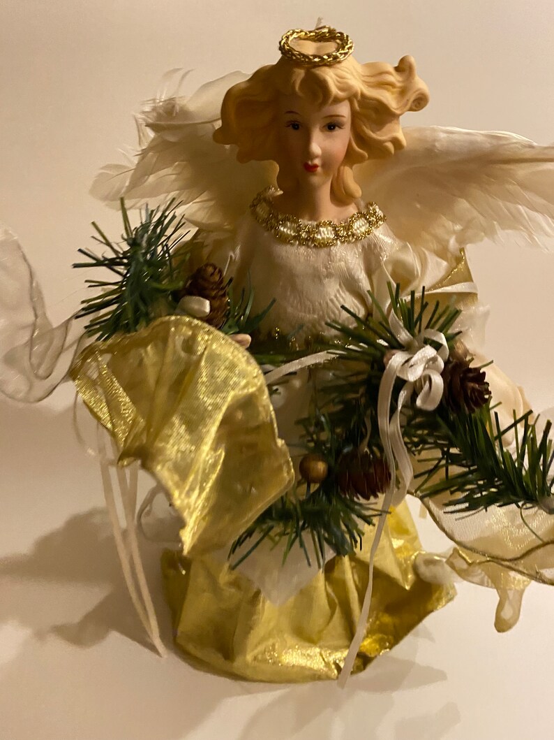 Vintage Golden Angel Tree Topper Etsy