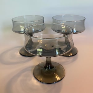 Libbey Vintage Smoky Grey Gläser Champagner Cocktail Coupé Sherbet MCM 3er Set