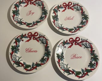 Martha Stewart Christmas Appetizer Plates, Holiday Set of 4