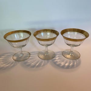 Tiffin Franziskaner Rambler Rose 22k Goldrand Dessert Sherbet Coupé Gläser 1940er Jahre 3er Set