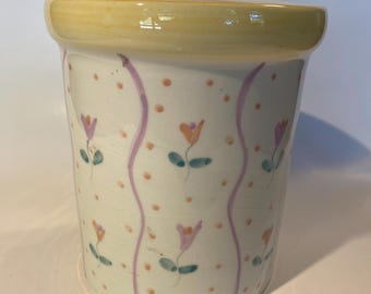 Vintage Italian Majolica Cookie Jar Hand Painted Pear Finial Cottagecore Patina