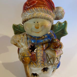 Christmas Tea Light Candle Holder Ceramic Snowman Festive Holiday Decor