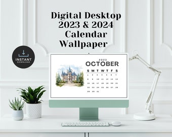 Desktop Calendar Wallpaper, Instant Download, Minimalist Digital Wallpaper, Elegant Desktop Calendar, Crowns & Castles Organizer DC07