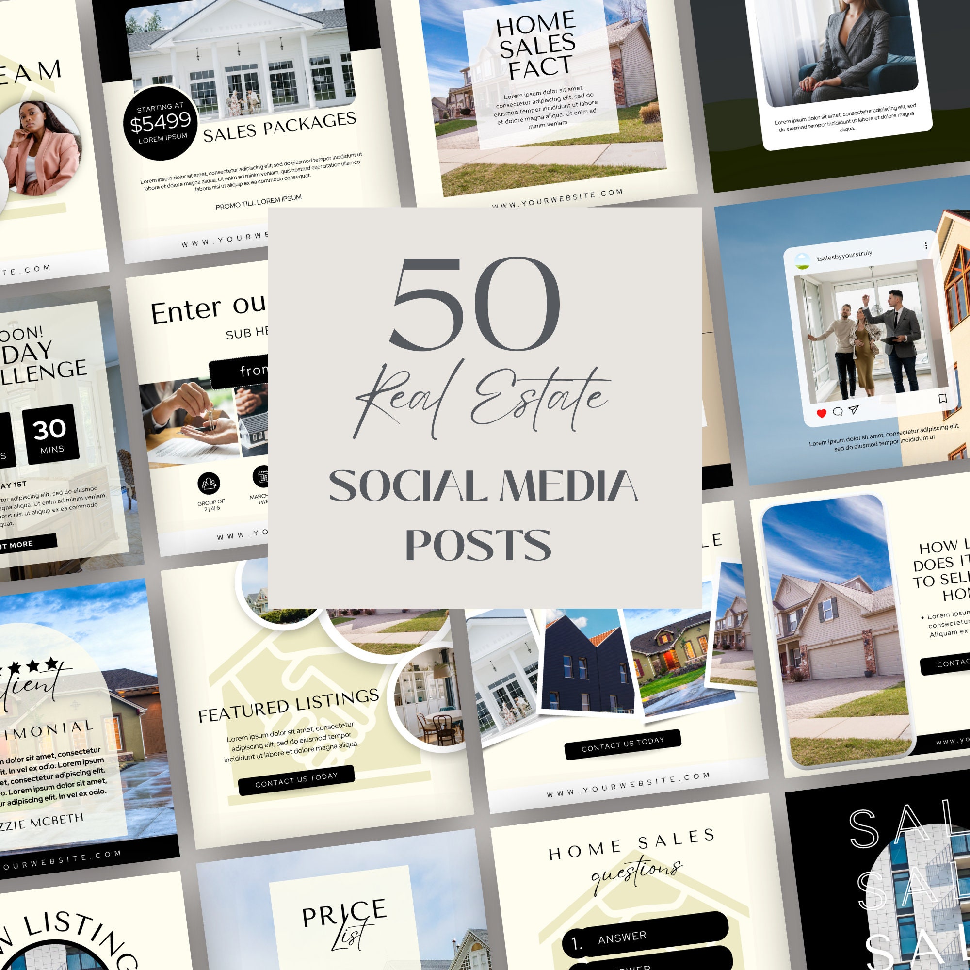 Cream Real Estate Social Media Posts 50 Posts Modern Real Etsy Canada