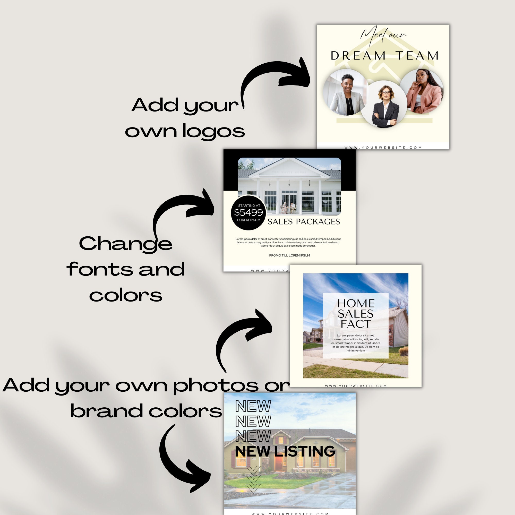 Cream Real Estate Social Media Posts 50 Posts Modern Real Etsy Canada