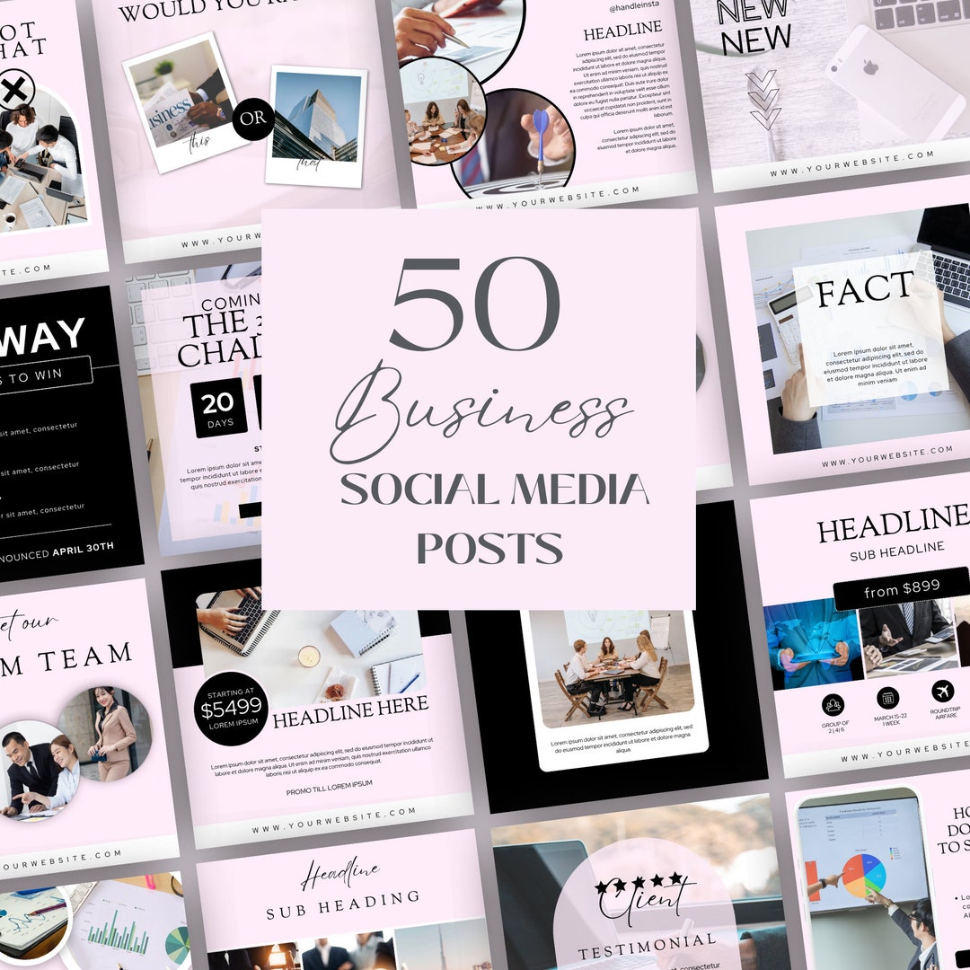 Blush Pink Business Social Media Posts 50 Posts Modern Business Posts ...