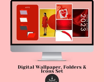 Productivity Desktop Calendar Wallpaper, Instant Download, Minimalist Digital Wallpaper, Desktop Organizer, Aesthetic Wallpaper, Red DW10