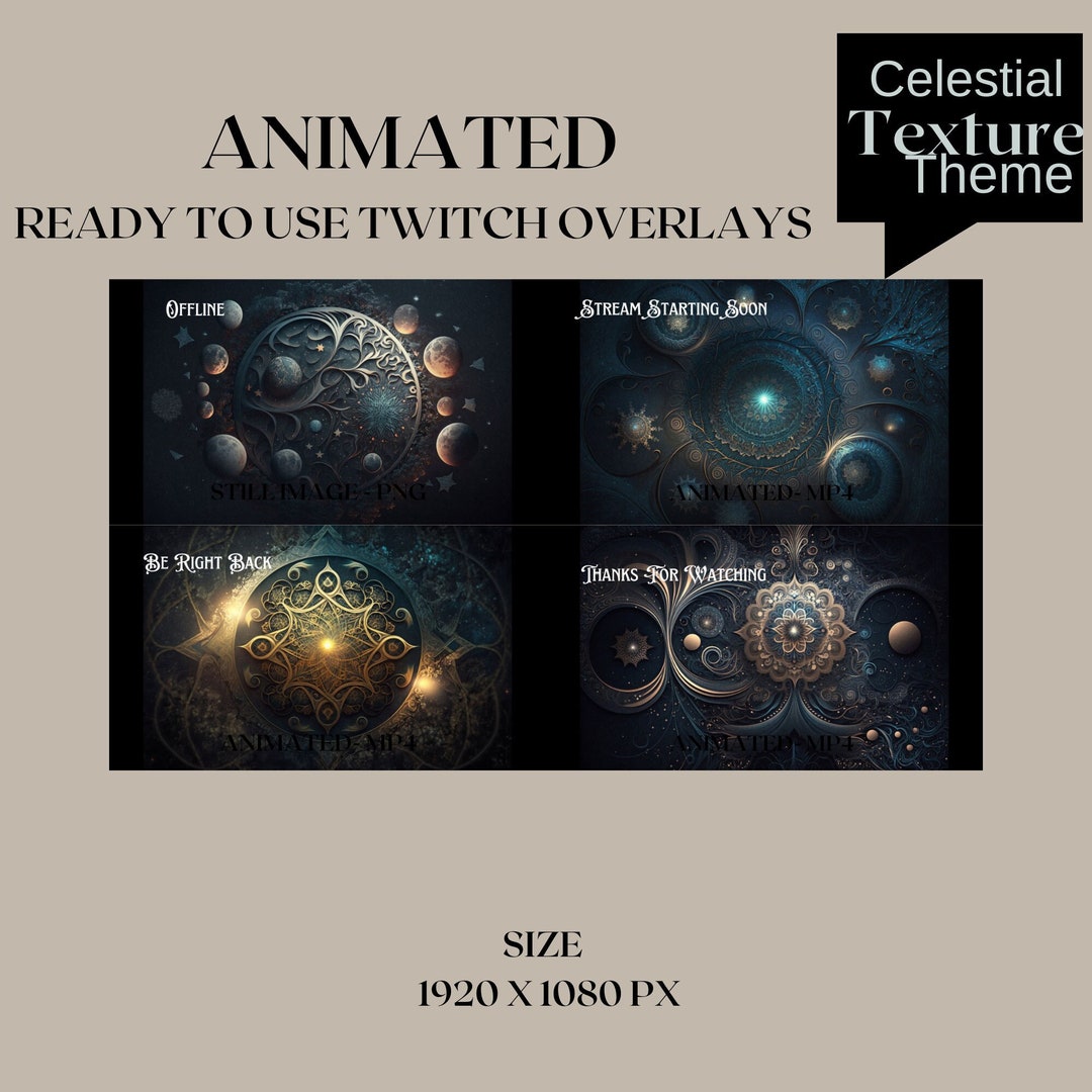 Twitch Animated Overlay, Celestial Texture, Stream Overlay Package, Be ...