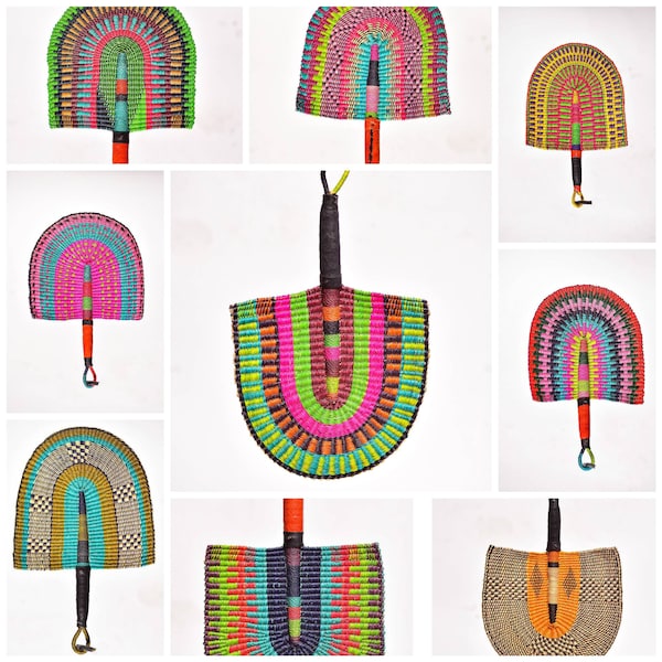Straw Woven African colorful hand fan for personal use/gifts/ home decor