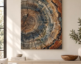 Tree Ring Canvas Wall Art | Rustic Wood Grain Texture Print | Abstract Nature Rings Wall Decor