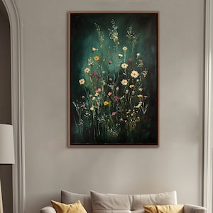 Wildflower Field Framed Wall Art, Vintage Botanical Landscape Sign, Floral Decor, Modern Farmhouse Canvas Art, Field Of Flowers Print