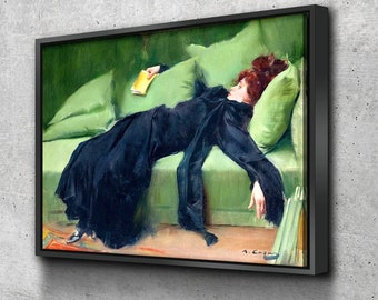 Decadent young woman Canvas, After the dance, Ramon Casas - Painting Art Print Female Portrait Vintage Poster Canvas Wall Art Décor Gift