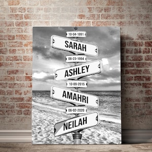 Personalized Family Names Mother&#39;s Day Beach Street Sign Premium Canvas Street Sign Multi-names Premium Canvas Wall Art Best Gift