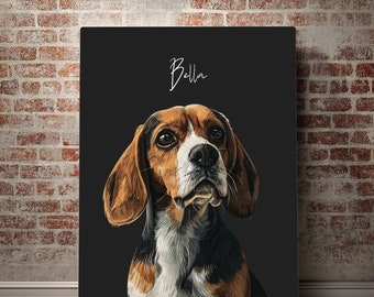 Personalized Pet Portrait Canvas Print, Pet Portrait Art, Pet Memorial Print, Custom Pet Illustration Canvas Wall Art Your Pet Into Art Gift