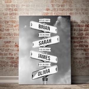 Personalisierte Familiennamen Geburtsdatum Vintage Straßenschild Premium Leinwand Straßenschild Multi-Namen Premium Leinwand Wand Kunst Bestes Geschenk