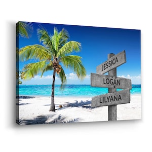 Personalized Mother&#39;s Day Ocean Palm Tree Custom Canvas Wall Art Personalized Canvas Wall Art Family Name Canvas Sign Personalized Gift