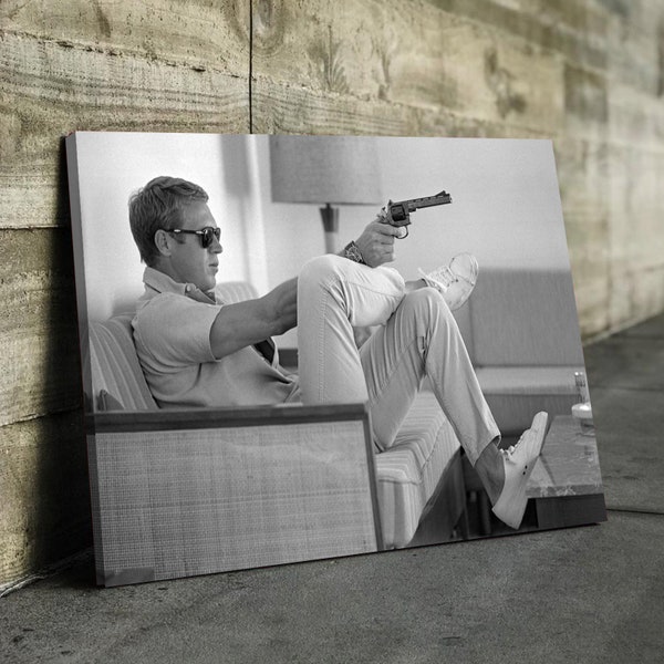 Steve McQueen Gun Canvas, Canvas Gift, Large Wall Art, Steve McQueen, Legendary Actor Wall Art, Fashion Art Canvas, Famous Man Wall Decor