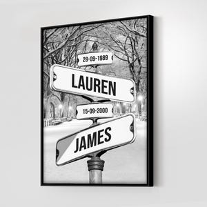 Personalized Family Names Date of Birth Snow Street Sign Premium Canvas Street Sign Multi-names Premium Canvas Mother&#39;s Day Gift