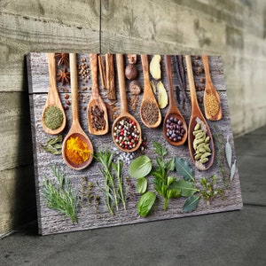 Brown Spices Kitchen Wall Art | Kitchen Canvas Wall Art | Kitchen Prints | Kitchen Artwork | Herbs Spices Kitchen Decor