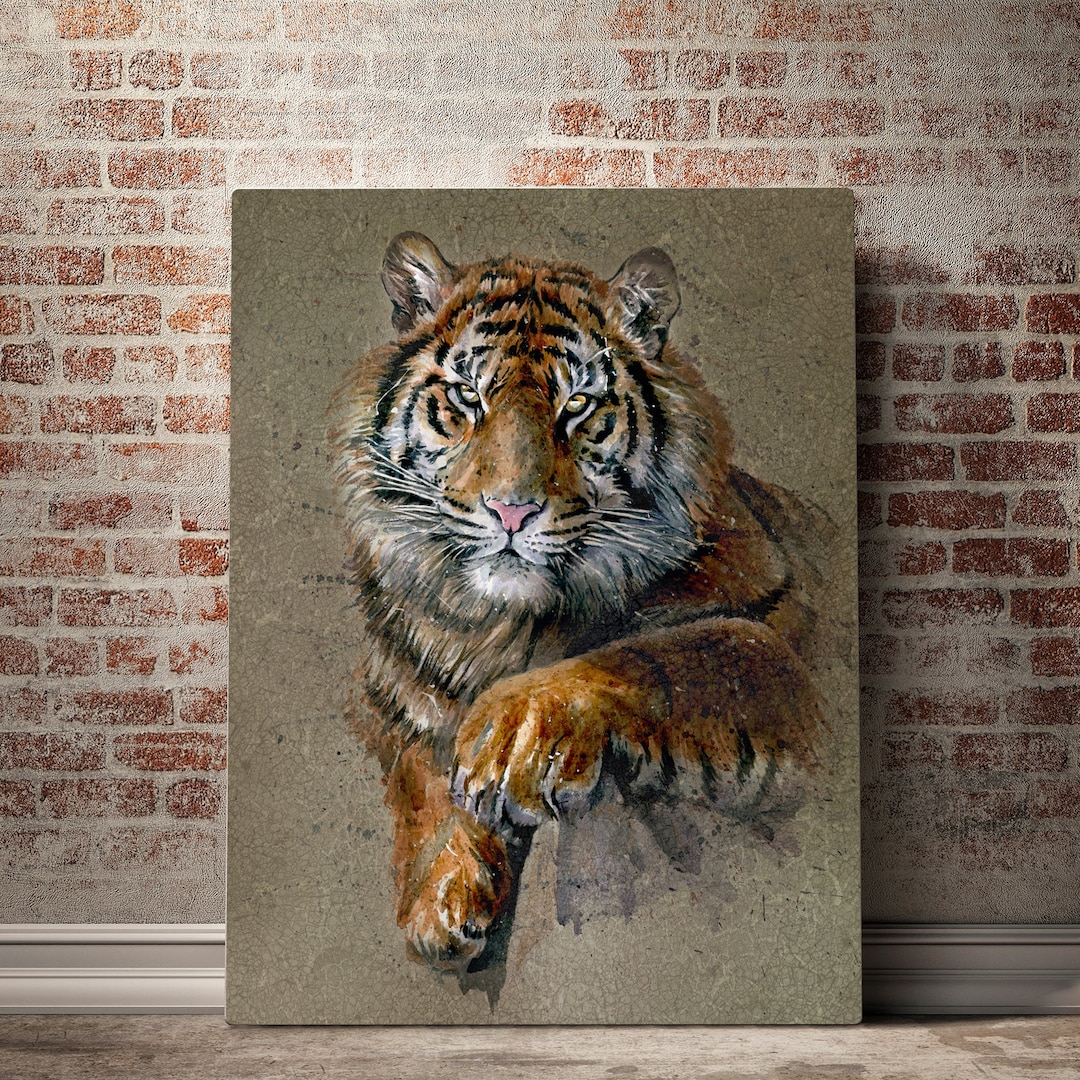 Rustic Tiger Painting Canvas Wall Art Rustic Tiger Print Canvas Decor